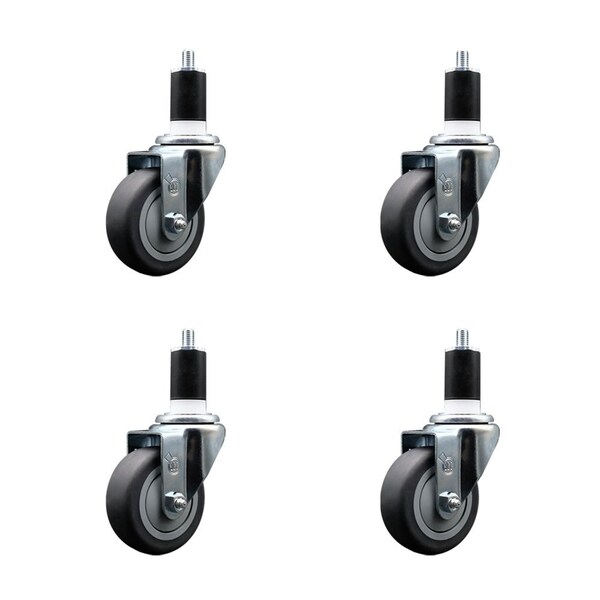 3.5'' Thermoplastic Rubber Wheel Swivel 1-1/2'' Expanding Stem Caster Set, 4PK